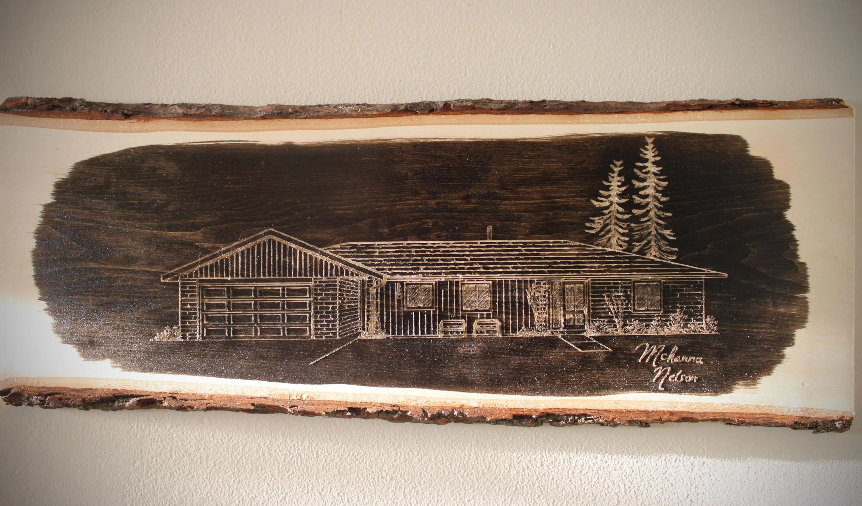 Hand-engraved live edge wood art